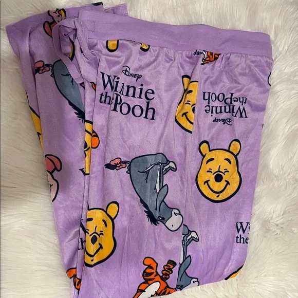 🆕 DISNEY Winnie the Pooh Lounge Pants Pajama Bottoms Purple Size Medium - Picture 5 of 11
